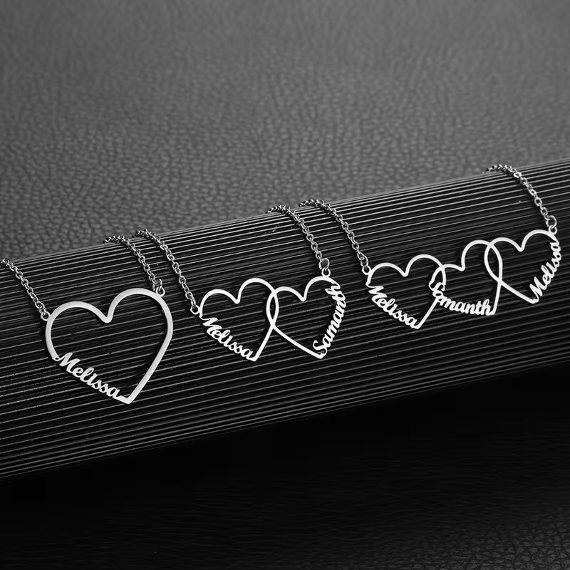 Women Fashion Names - Custom Interlocking Heart Name Necklace Personalized