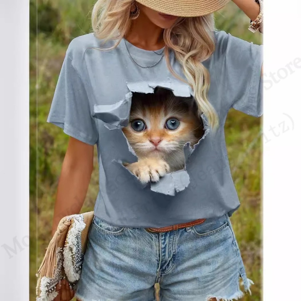 Funny Cat 3D Print Graphic T s - огляд і ціна Women'S Fashion Graphic Tees