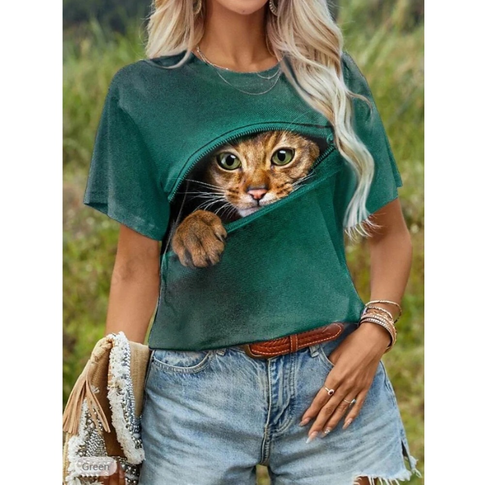 Funny Cat 3D Print Graphic T s - огляд і ціна Women'S Fashion Graphic Tees