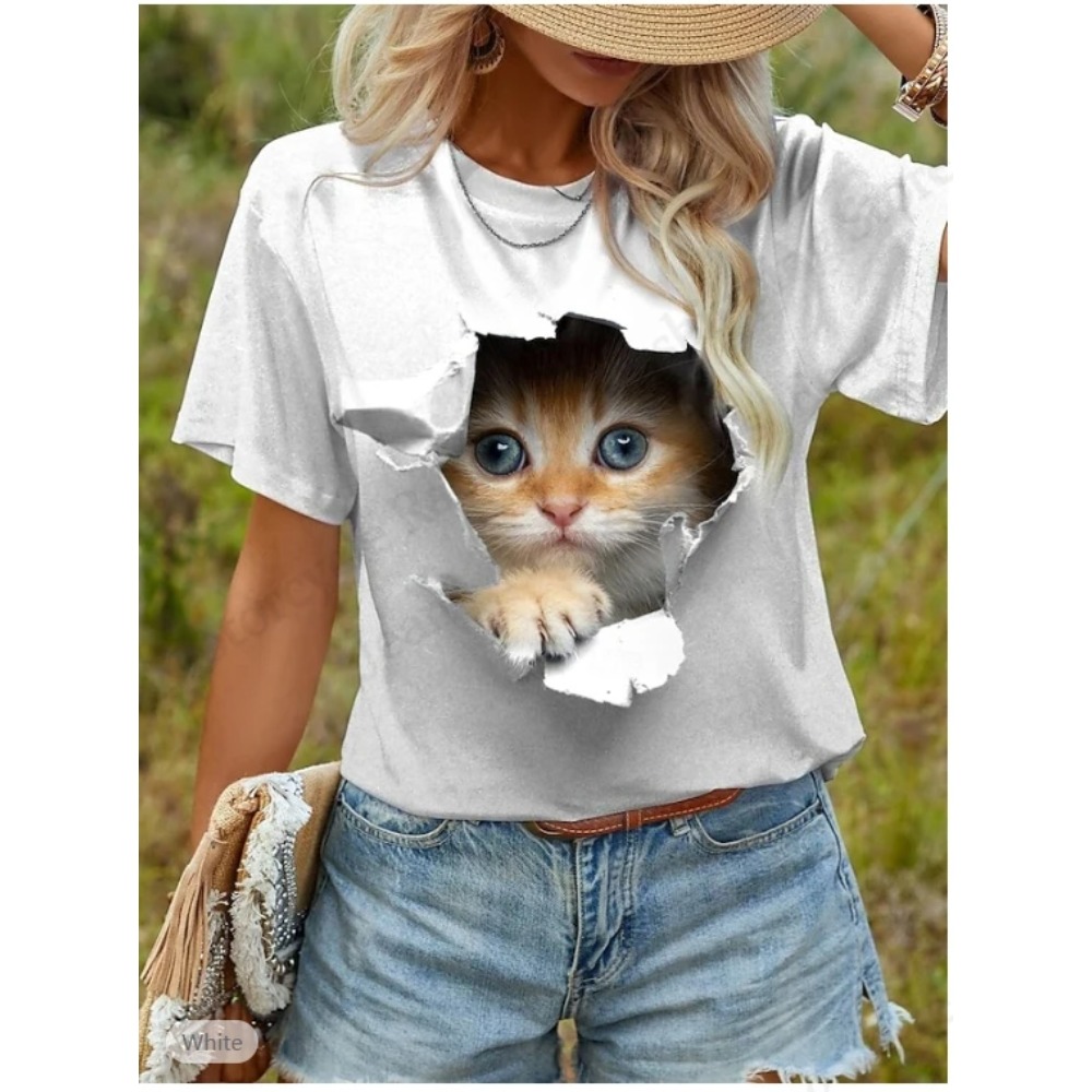Funny Cat 3D Print Graphic T s - огляд і ціна Women'S Fashion Graphic Tees