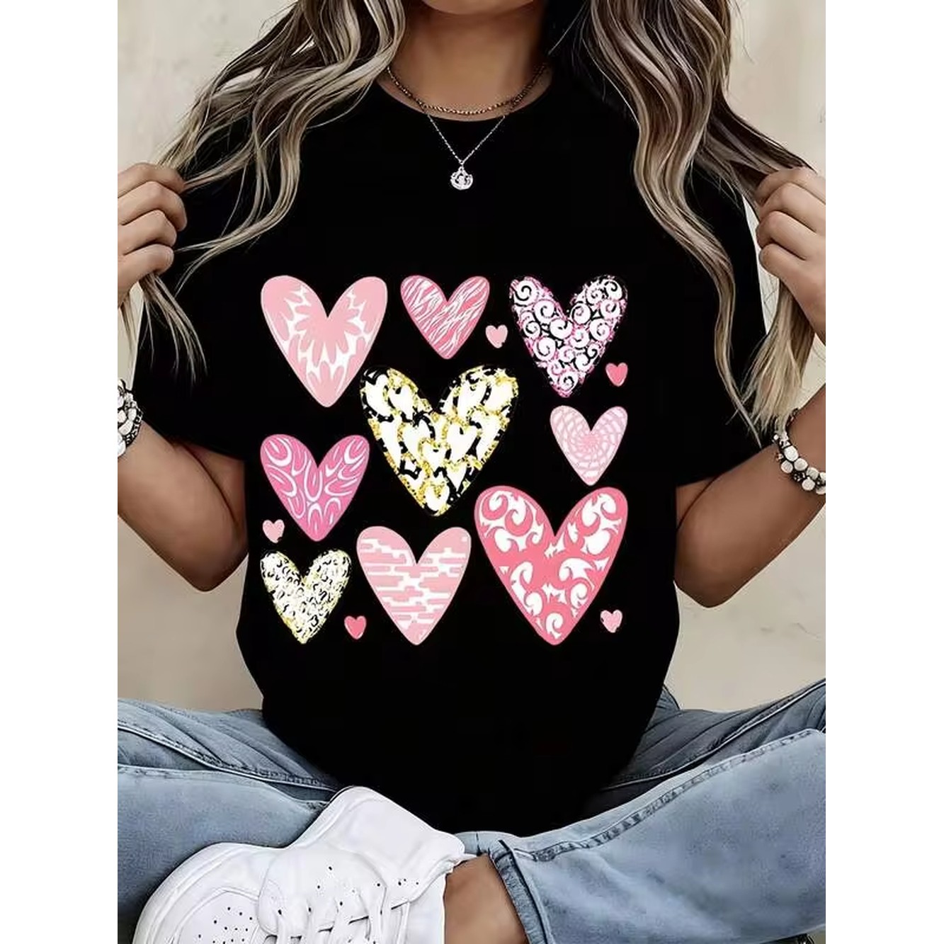 Women Black T Shirt Valentine  - огляд і ціна Women'S Fashion Graphic Tees