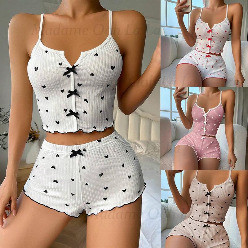 Sexy Heart Print Pajama Set fo - огляд і ціна V Neck Cami Top