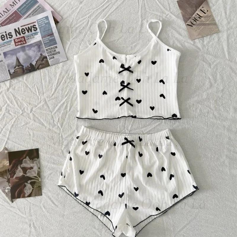 Sexy Heart Print Pajama Set fo - огляд і ціна V Neck Cami Top
